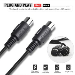 Cabo de interface USB para midi - adaptador - conversor para teclado de música PC - Windows Mac iOS - 2m