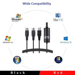 Cabo de interface USB para midi - adaptador - conversor para teclado de música PC - Windows Mac iOS - 2m