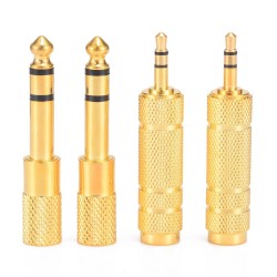 1/4" 6.35mm jack cabo de ouro estéreo - 6.5mm a 3.5mm - adaptador de áudio - conversor para microfone de auscultador 4 peças