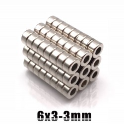 N35 - ímã de neodímio - anel forte com furo - 6 * 3 * 3mm - 50 peças