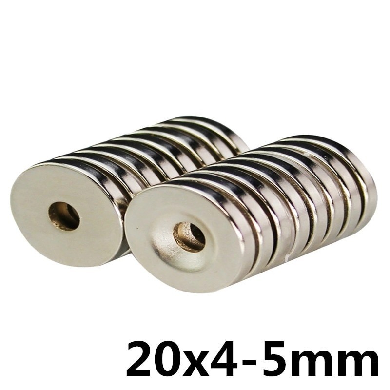 N35 ímã do cilindro de neodímio - super forte - furo contra-sunk - 20 * 4 * 5mm 10 peças