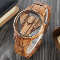 Triângulo geométrico - relógio de quartzo de madeira - unisex