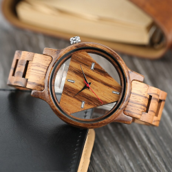 Triângulo geométrico - relógio de quartzo de madeira - unisex