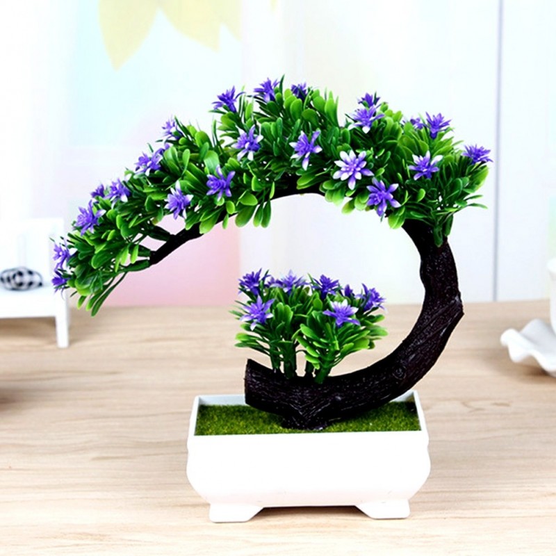 Japonês rosa e flores roxas - pote de bonsai artificial