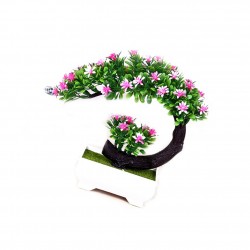 Japonês rosa e flores roxas - pote de bonsai artificial