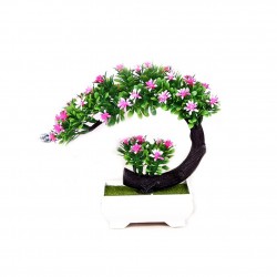Japonês rosa e flores roxas - pote de bonsai artificial