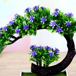 Japonês rosa e flores roxas - pote de bonsai artificial