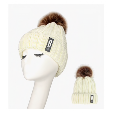 Chapéu de lã de inverno quente com pom pom