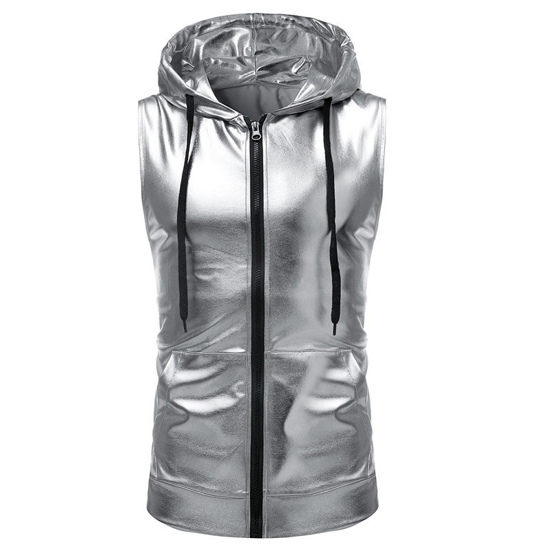 Shiny metallic hoodie - sleeveless vestHoodies & Sweatshirt