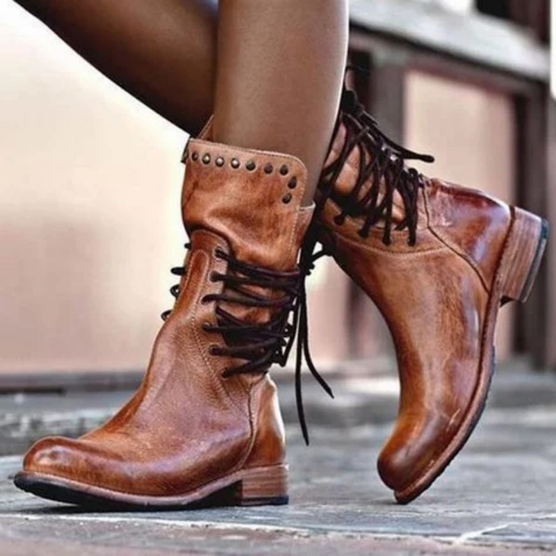Leather winter boots with back lacing & zipperBoots