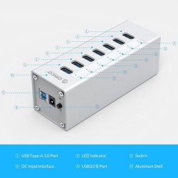 Orico A3H7 A3H10 A3H4 - aluminum high-speed splitter - 7-port - USB 3.0Hubs