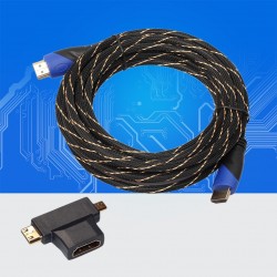 Cabo de vídeo macho HDMI para macho - HDMI para micro HDMI mini HDMI com mini adaptador - cabo de extensão de áudio 5m