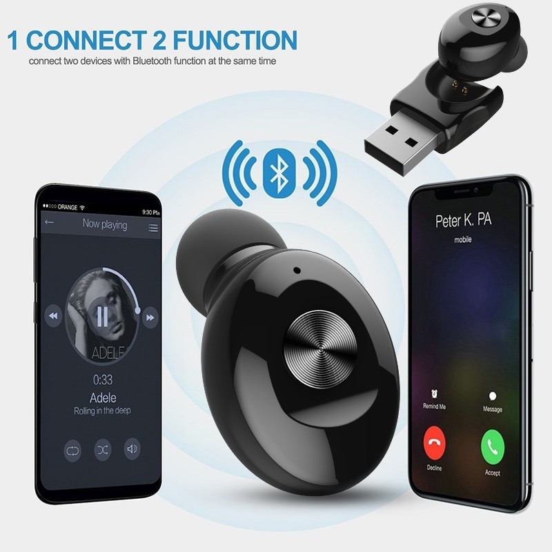 5.0 mini fones de ouvido Bluetooth - vagem de fones de ouvido sem fio com carregamento USB