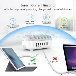 5V2.4A Doca de estação de carregamento USB de 7 portas com suporte de telefone