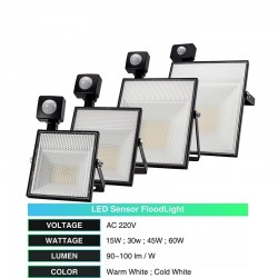15W 30W 45W 60W / AC220V / SMD2835 LED flood light with adjustable motion sensorFloodlights