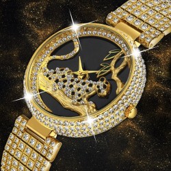 Relógio de ouro de moda de luxo com leopardo & diamantes