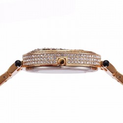 Relógio de quartzo de ouro de luxo com diamantes e leopardo