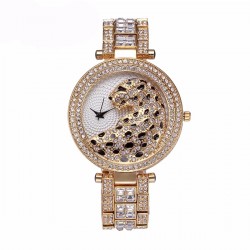 Luxury gold quartz watch with diamonds & leopardWatches