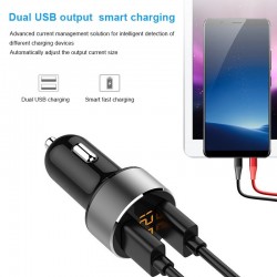 Carregador de carro USB universal 3.6A duplo com display LED