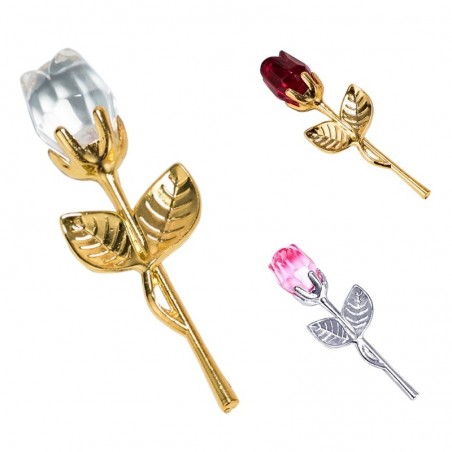 Rosa de cristal com haste de metal