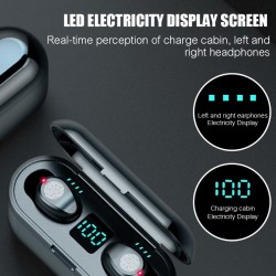 V5.0 F9 TWS fone de ouvido Bluetooth sem fio - display LED - banco de potência 2000mAh - fone de ouvido com microfone