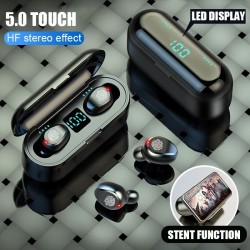 V5.0 F9 TWS fone de ouvido Bluetooth sem fio - display LED - banco de potência 2000mAh - fone de ouvido com microfone