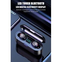 V5.0 F9 TWS fone de ouvido Bluetooth sem fio - display LED - banco de potência 2000mAh - fone de ouvido com microfone