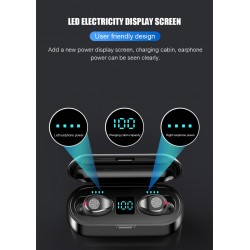 V5.0 F9 TWS fone de ouvido Bluetooth sem fio - display LED - banco de potência 2000mAh - fone de ouvido com microfone
