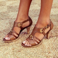 Fashionable leather gladiator sandals - high heelSandals