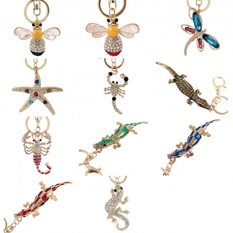 Crocodilo de cristal & starfish & bee - chaveiro