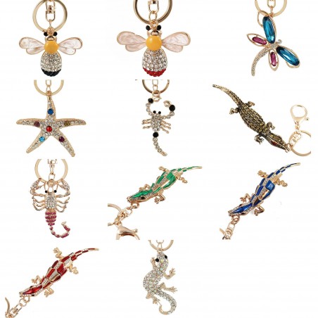 Crocodilo de cristal & starfish & bee - chaveiro