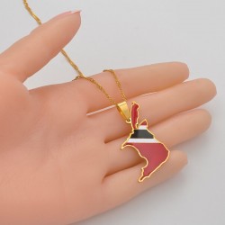 Trinidad & Tobago map flag pendant - gold necklaceNecklaces