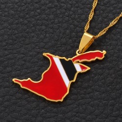 Trinidad & Tobago map flag pendant - gold necklaceNecklaces