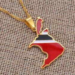 Trinidad & Tobago map flag pendant - gold necklaceNecklaces