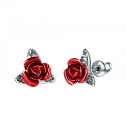 Gold stud earrings with red roseEarrings