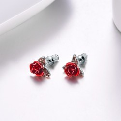Gold stud earrings with red roseEarrings