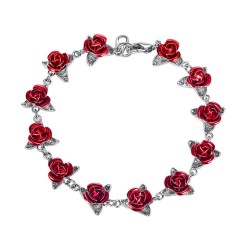 Pulseira de ouro e prata com rosas vermelhas