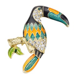 Broche elegante com pássaro toucan cristal