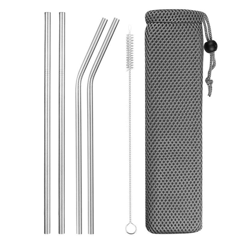 Reutilizável - palhas de beber de aço inoxidável - conjunto com saco