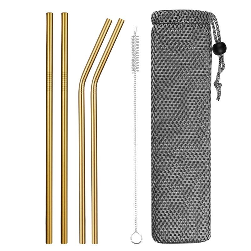 Reutilizável - palhas de beber de aço inoxidável - conjunto com saco