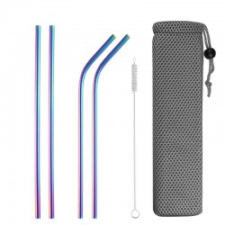 Reutilizável - palhas de beber de aço inoxidável - conjunto com saco