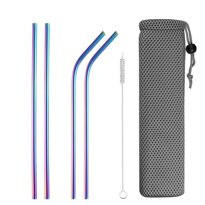 Reutilizável - palhas de beber de aço inoxidável - conjunto com saco