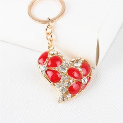 Crystal heart with red flowers - keychainKeyrings