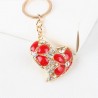 Crystal heart with red flowers - keychainKeyrings