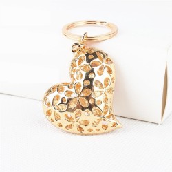 Crystal heart with red flowers - keychainKeyrings