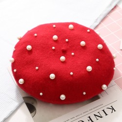 Elegante lã beret com pérolas - chapéu