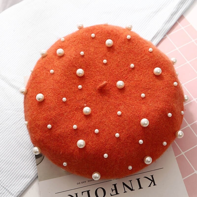 Elegant wool beret with pearls - hatHats & Caps