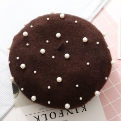 Elegant wool beret with pearls - hatHats & Caps