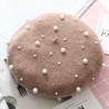 Elegante lã beret com pérolas - chapéu