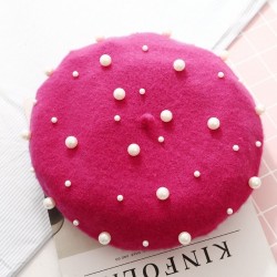 Elegante lã beret com pérolas - chapéu